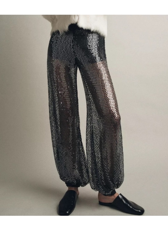 Zara Pants - Zara Black Sequin Wide-Leg Balloon Pants